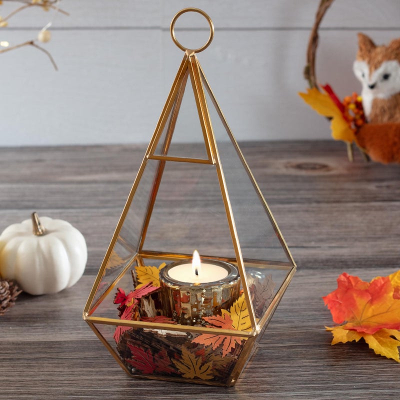 DECO D'Eco Hanging Glass Pyramid Plant Terrarium (5x5x10)- Indoor Tabletop Gold Geometric Planter Terrarium for Succulents, Air Plants, Moss - Home & Office Holiday Decor - Xmas Gift for Plant Lovers - Image 2